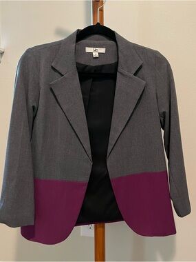 Two-Tone Gray and Plum Open-Front Blazer